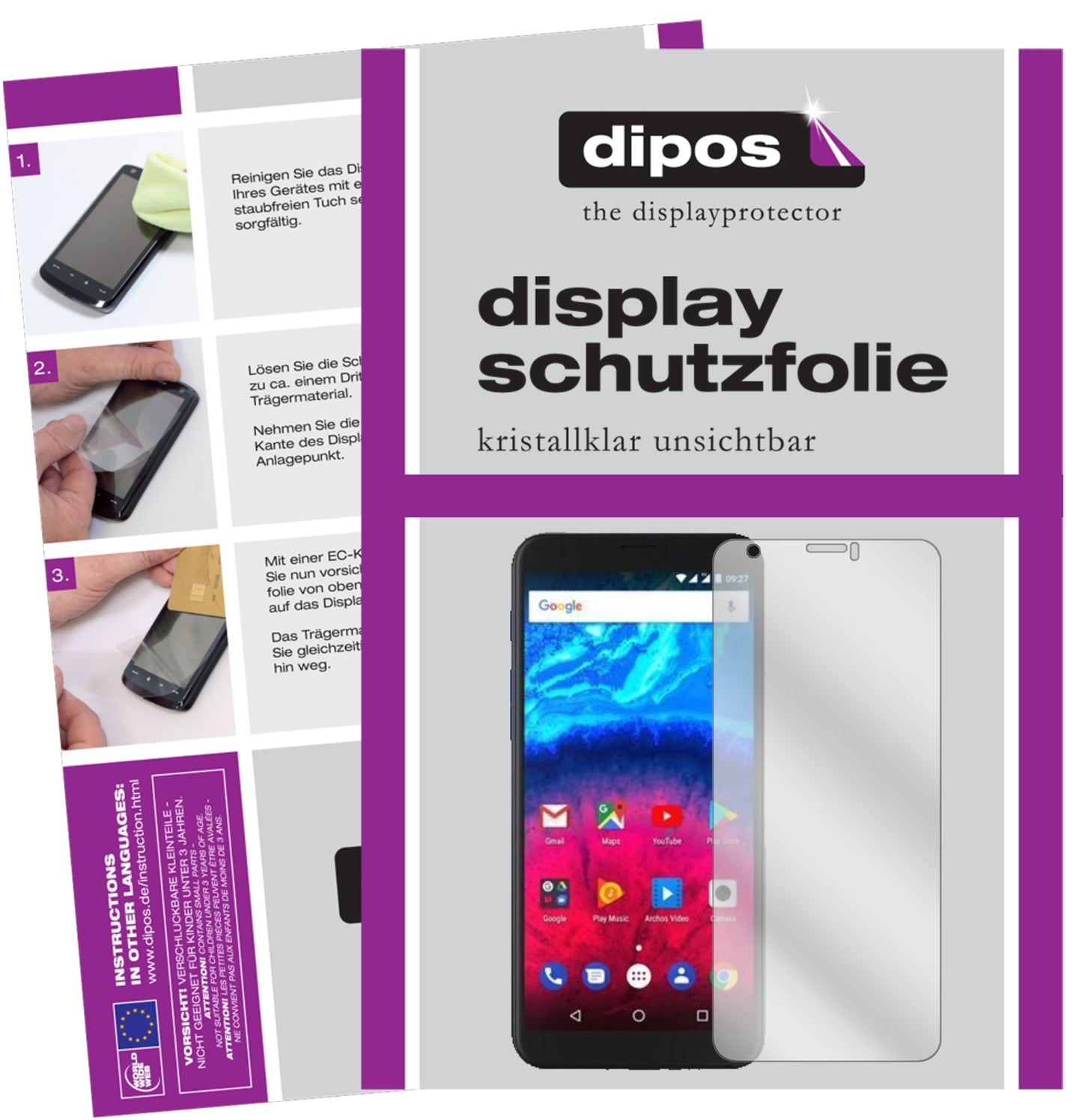 Klare Displayschutzfolie von dipos passend für Archos Core 60S, präziser Zuschnitt und blasenfrei montiert