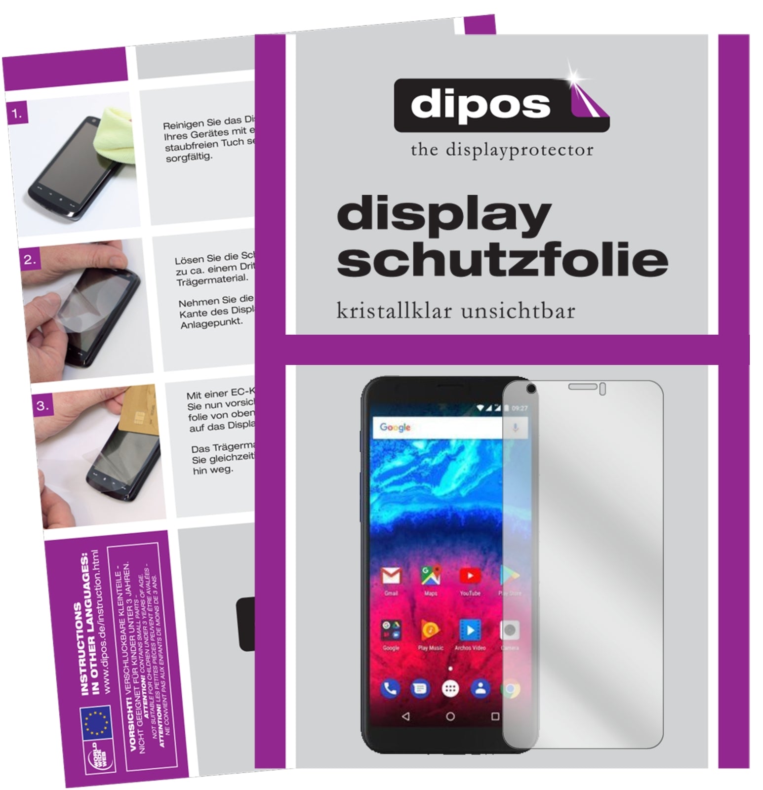 Klare Displayschutzfolie von dipos passend für Archos Core 60S, präziser Zuschnitt und blasenfrei montiert