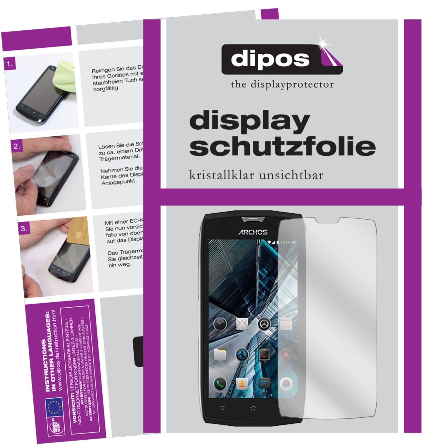 Klare Displayschutzfolie von dipos passend für Archos Sense 50 X, präziser Zuschnitt und blasenfrei montiert