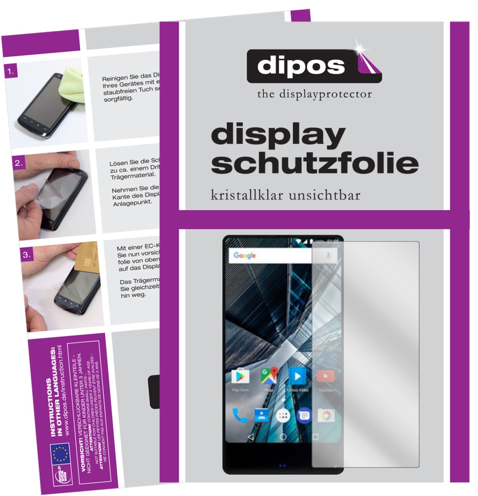 Klare Displayschutzfolie von dipos passend für Archos Sense 55 S, präziser Zuschnitt und blasenfrei montiert