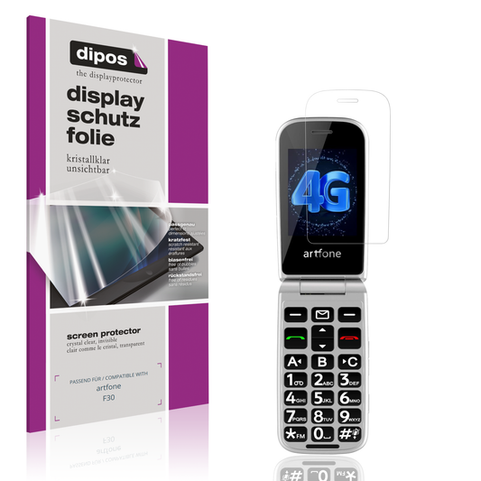 Klare Displayschutzfolie von dipos passend für artfone F30, präziser Zuschnitt und blasenfrei montiert