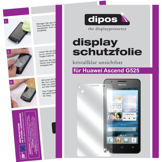 Klare Displayschutzfolie von dipos passend für Ascend G525 Huawei, präziser Zuschnitt und blasenfrei montiert
