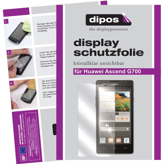 Klare Displayschutzfolie von dipos passend für Ascend G700 Huawei, präziser Zuschnitt und blasenfrei montiert