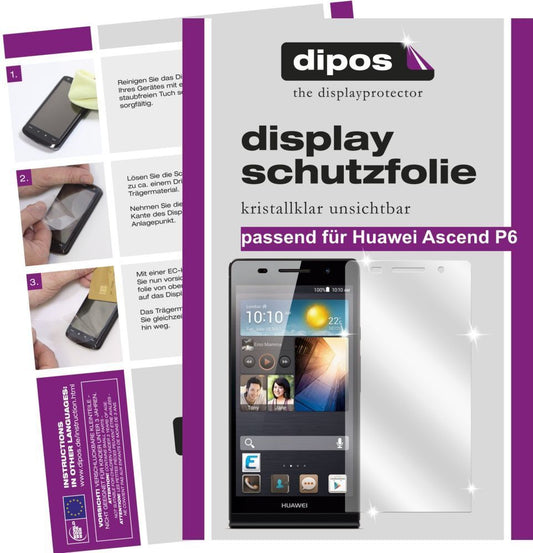 Klare Displayschutzfolie von dipos passend für Ascend P6 Huawei, präziser Zuschnitt und blasenfrei montiert