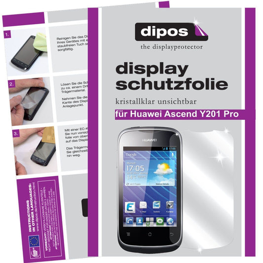 Klare Displayschutzfolie von dipos passend für Ascend Y201 Pro Huawei, präziser Zuschnitt und blasenfrei montiert