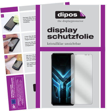 Klare Displayschutzfolie von dipos passend für Asus ROG Phone 3, präziser Zuschnitt und blasenfrei montiert
