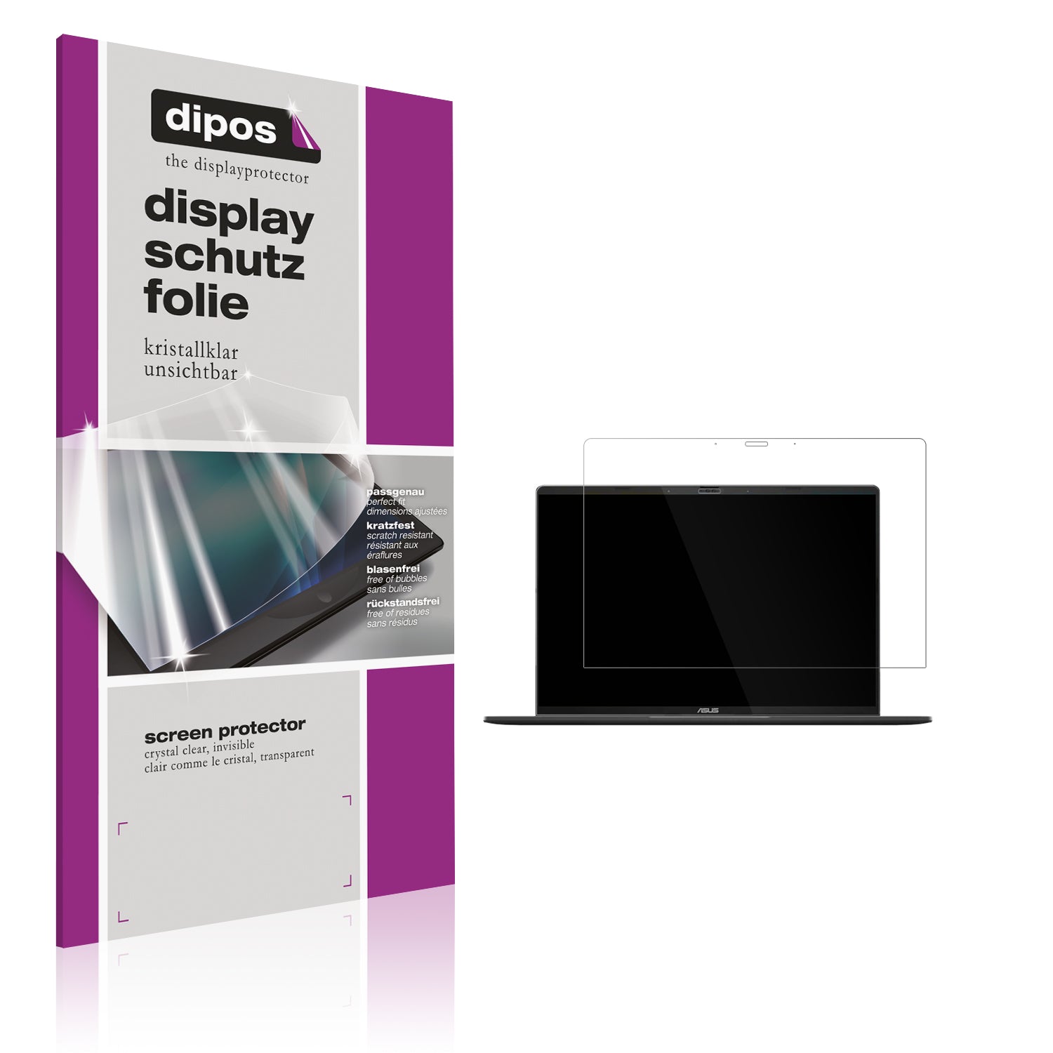 Klare Displayschutzfolie von dipos passend für Asus Vivobook S16 S3607, präziser Zuschnitt und blasenfrei montiert