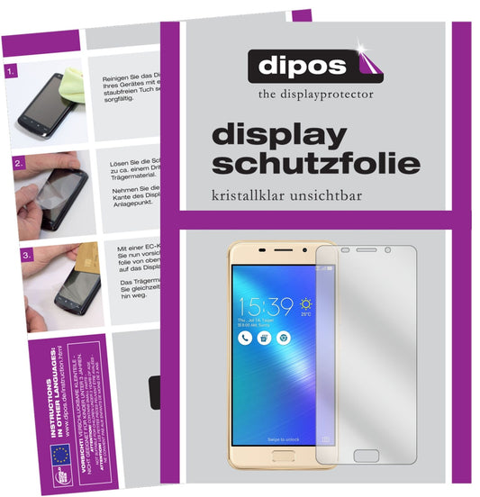 Klare Displayschutzfolie von dipos passend für Asus Zenfone 3S Max, präziser Zuschnitt und blasenfrei montiert
