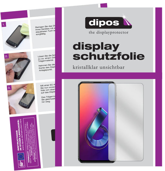 Klare Displayschutzfolie von dipos passend für Asus Zenfone 6 (ZS630KL), präziser Zuschnitt und blasenfrei montiert
