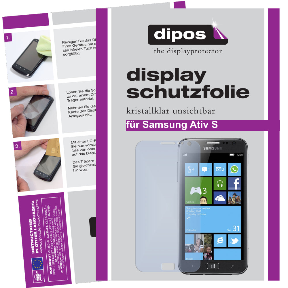 Klare Displayschutzfolie von dipos passend für Ativ S Samsung, präziser Zuschnitt und blasenfrei montiert