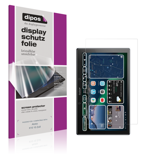 Klare Displayschutzfolie von dipos passend für Atoto X10 10 Zoll, präziser Zuschnitt und blasenfrei montiert