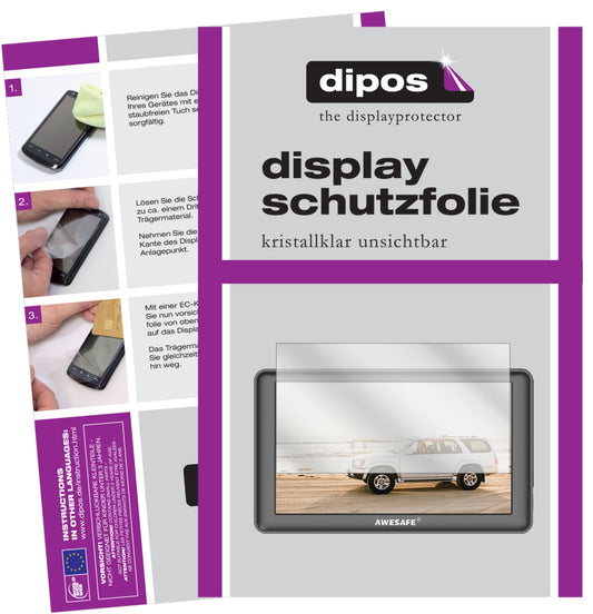 Klare Displayschutzfolie von dipos passend für AWESAFE GPS Navi 7 Zoll, präziser Zuschnitt und blasenfrei montiert