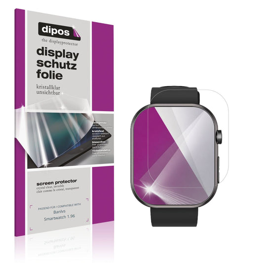Klare Displayschutzfolie von dipos passend für Banlvs Smartwatch 1.96, präziser Zuschnitt und blasenfrei montiert