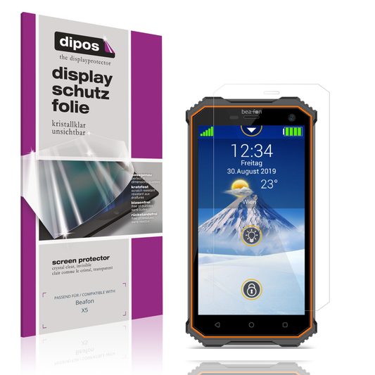 Klare Displayschutzfolie von dipos passend für Beafon X5, präziser Zuschnitt und blasenfrei montiert