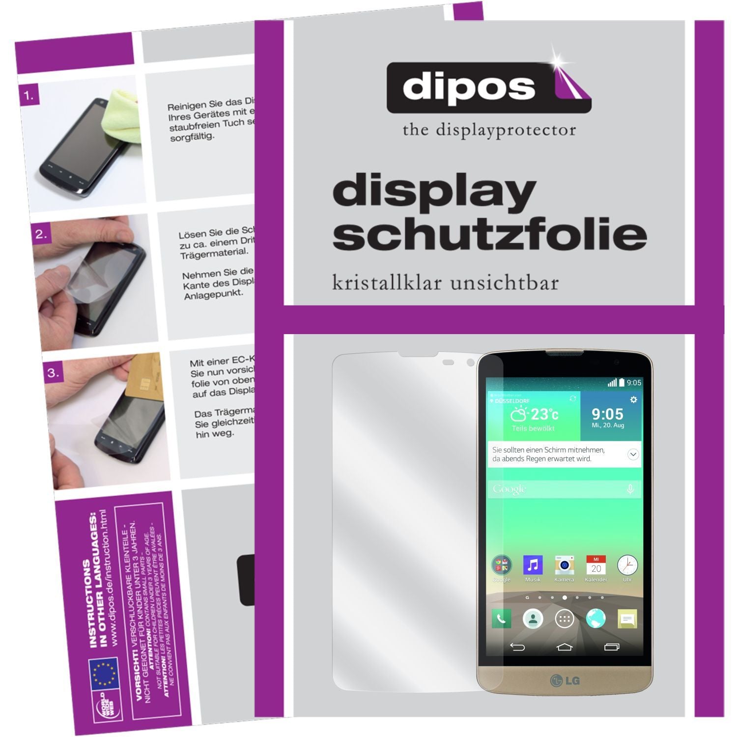 Klare Displayschutzfolie von dipos passend für Bello II LG, präziser Zuschnitt und blasenfrei montiert