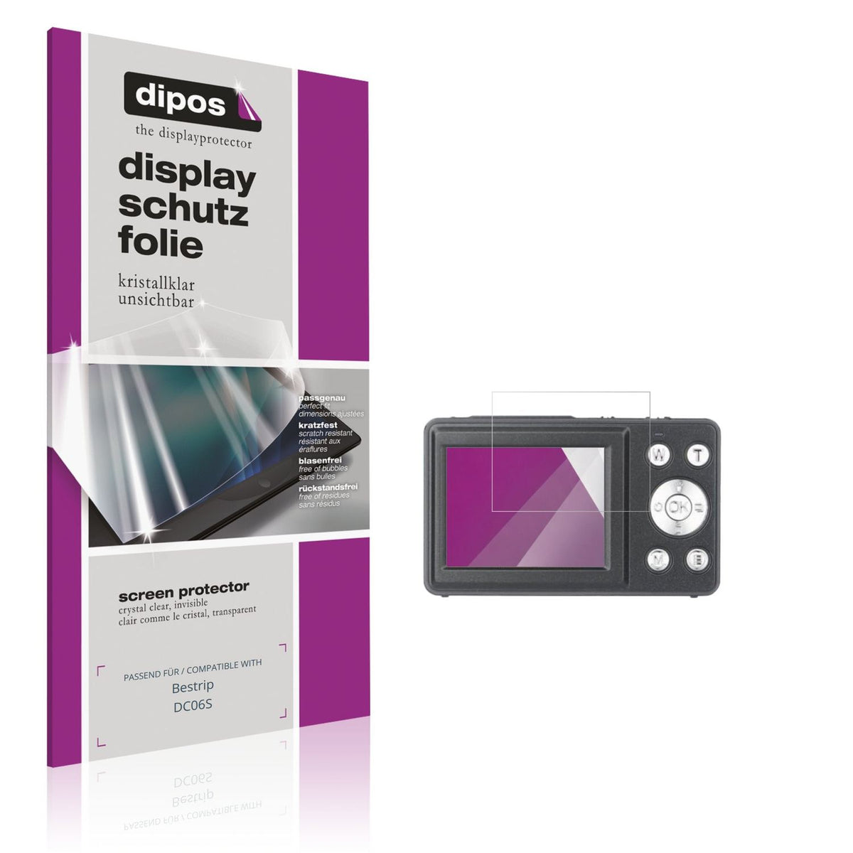 Klare Displayschutzfolie von dipos passend für Bestrip DC06S, präziser Zuschnitt und blasenfrei montiert