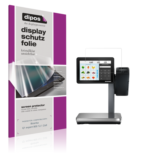 Klare Displayschutzfolie von dipos passend für Bizerba Q1 expert 800 12.1 Zoll, präziser Zuschnitt und blasenfrei montiert