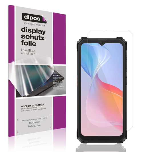 Klare Displayschutzfolie von dipos passend für Blackview BV6200 Pro, präziser Zuschnitt und blasenfrei montiert