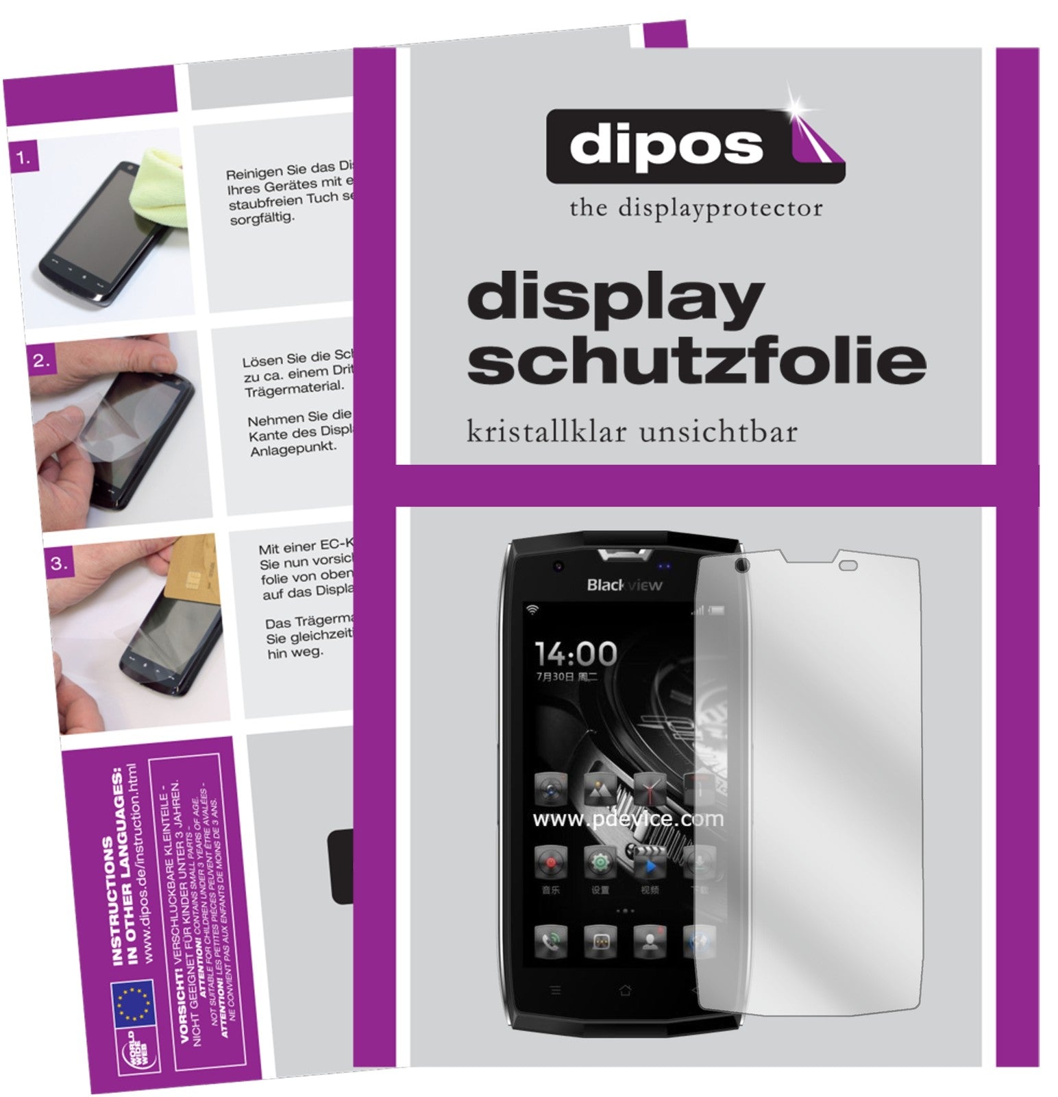 Klare Displayschutzfolie von dipos passend für Blackview BV7000 Pro, präziser Zuschnitt und blasenfrei montiert