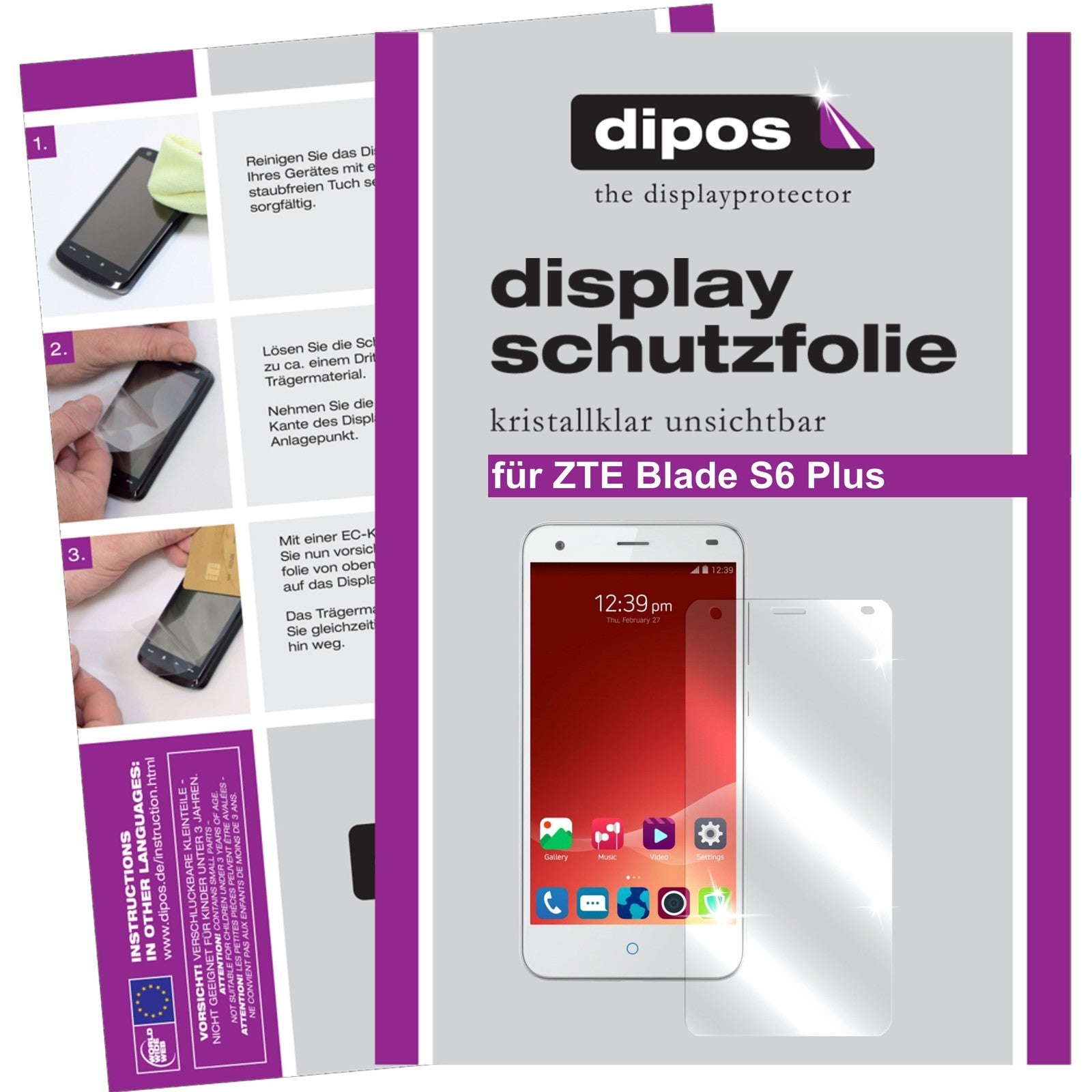 Klare Displayschutzfolie von dipos passend für Blade S6 Plus ZTE, präziser Zuschnitt und blasenfrei montiert
