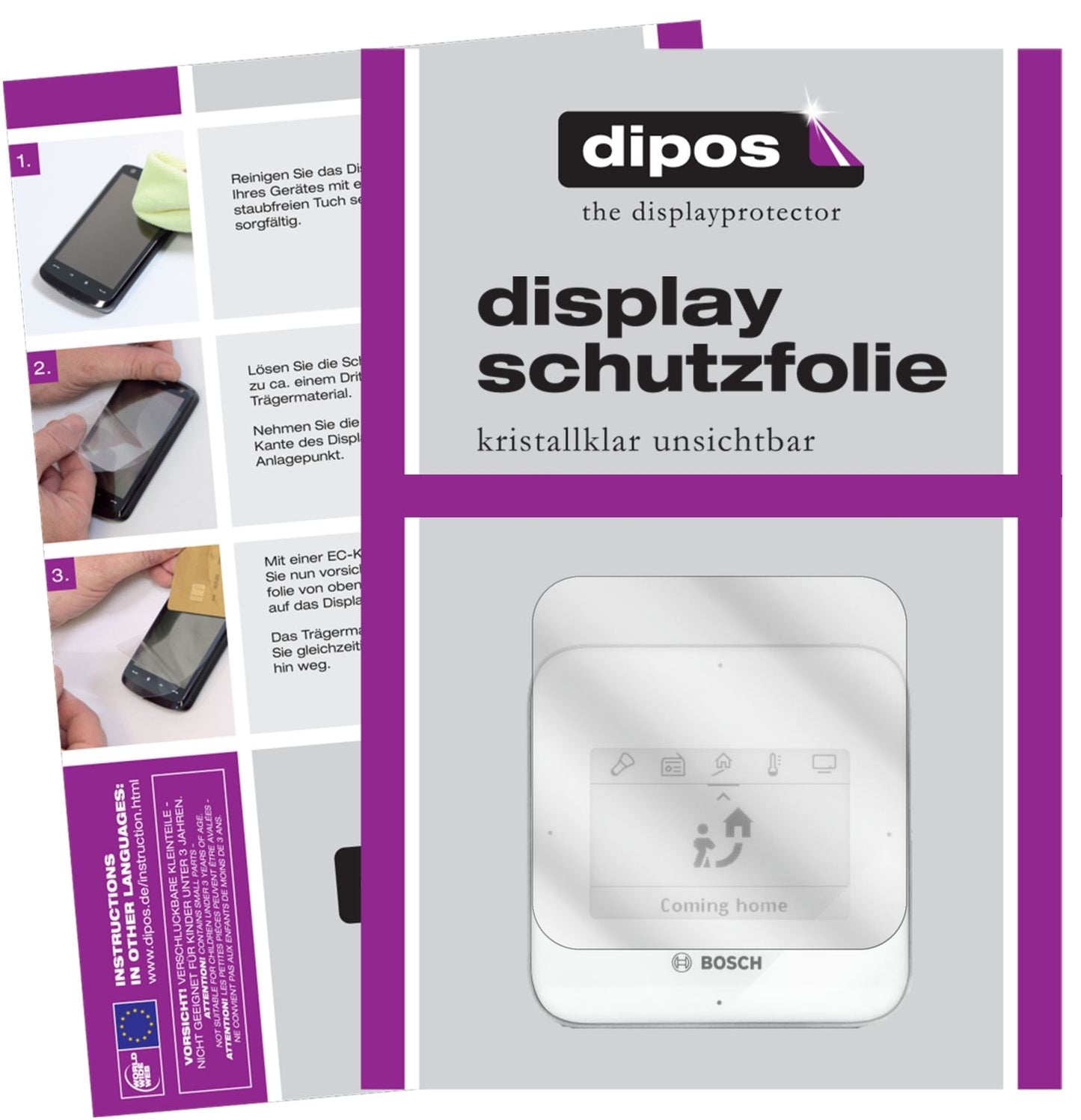 Klare Displayschutzfolie von dipos passend für Bosch Smart Home Twist (Fernbedienung), präziser Zuschnitt und blasenfrei montiert