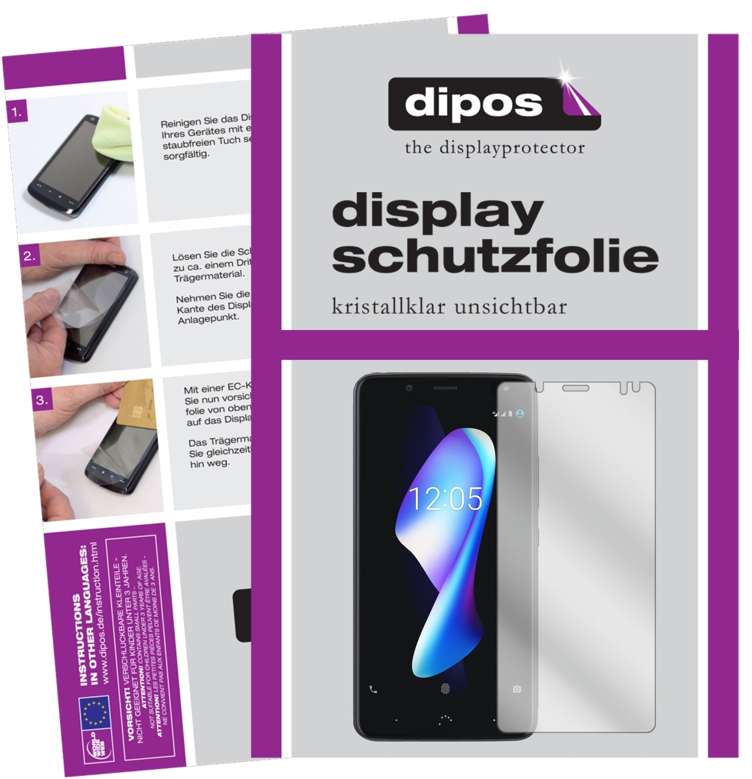 Klare Displayschutzfolie von dipos passend für BQ Aquaris V Plus, präziser Zuschnitt und blasenfrei montiert