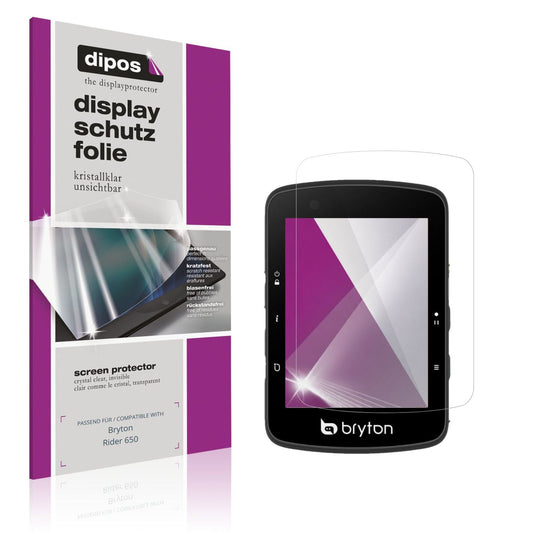 Klare Displayschutzfolie von dipos passend für Bryton Rider 650, präziser Zuschnitt und blasenfrei montiert