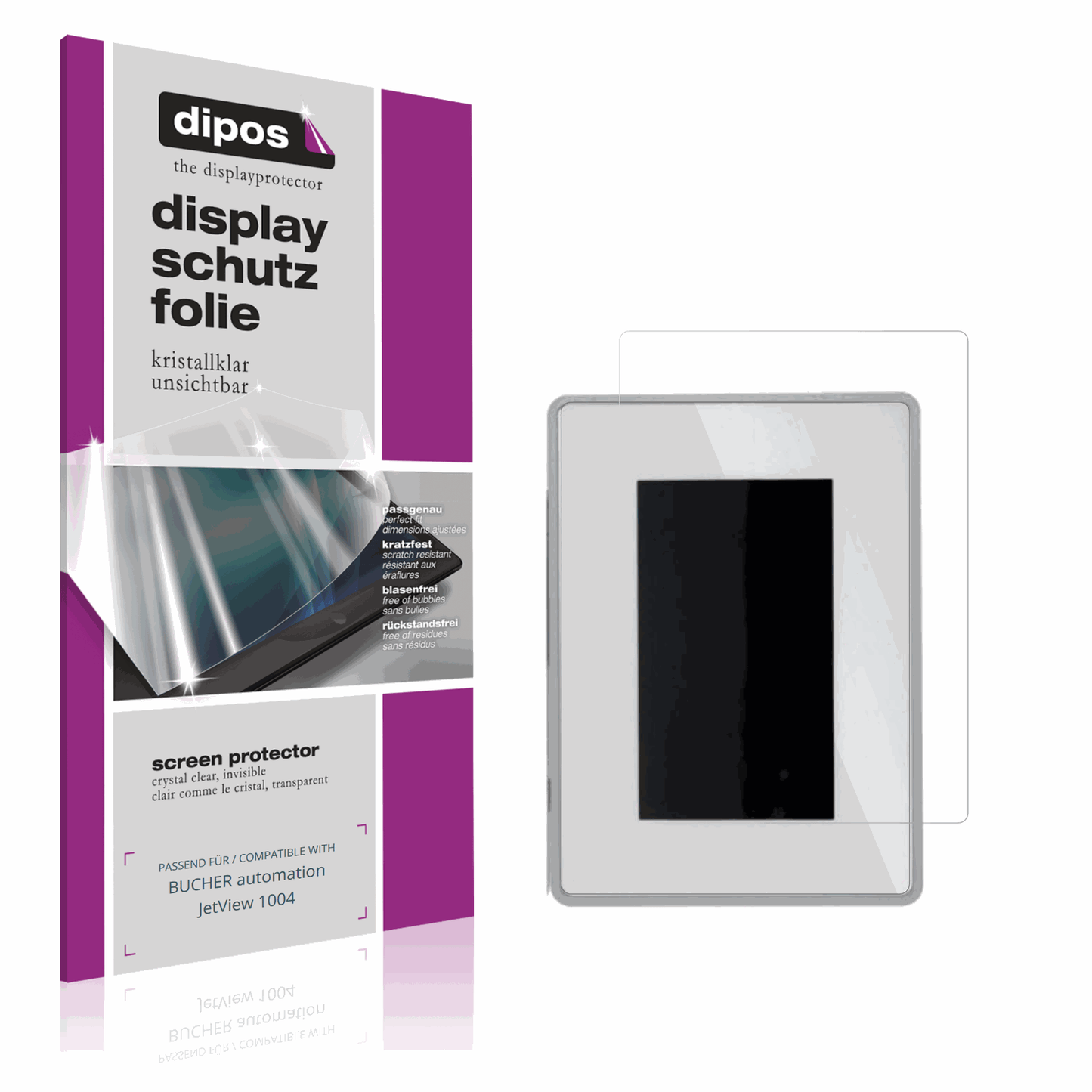 Klare Displayschutzfolie von dipos passend für BUCHER automation JetView 1004, präziser Zuschnitt und blasenfrei montiert