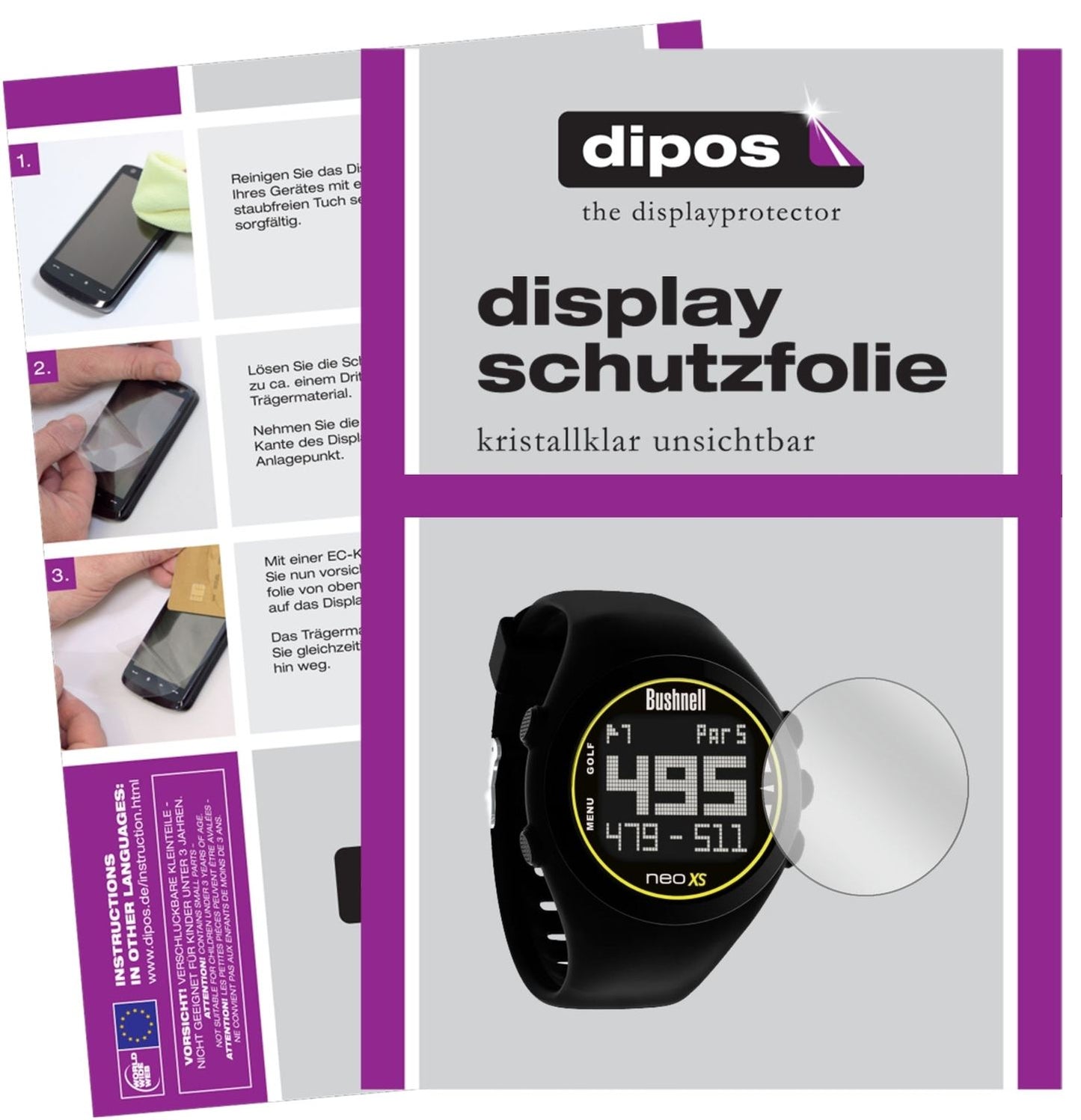 Klare Displayschutzfolie von dipos passend für Bushnell Neoxs, präziser Zuschnitt und blasenfrei montiert