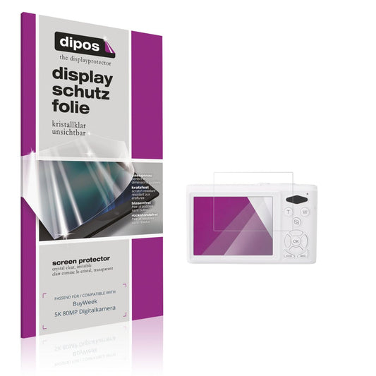 Klare Displayschutzfolie von dipos passend für BuyWeek 5K 80MP Digitalkamera, präziser Zuschnitt und blasenfrei montiert
