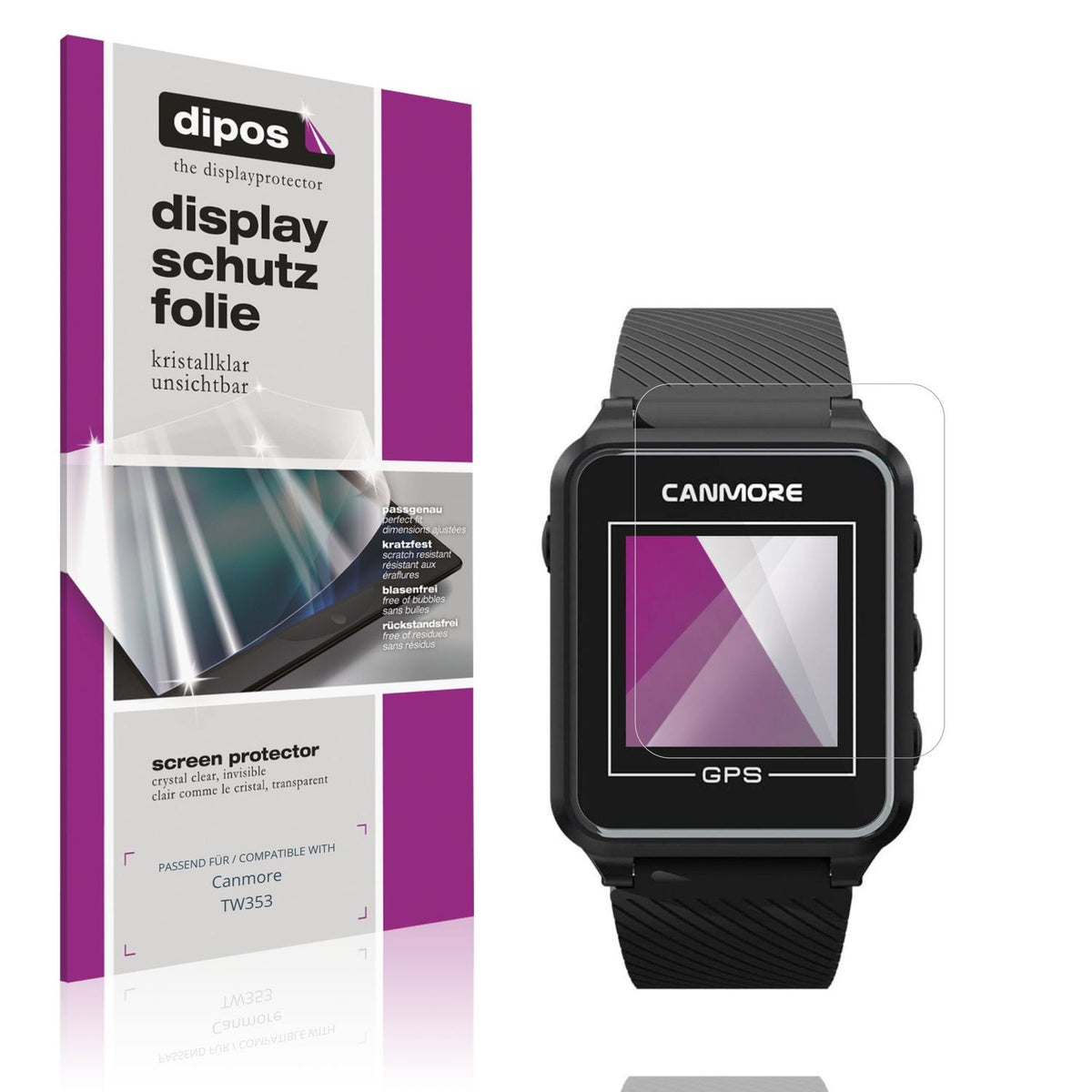 Klare Displayschutzfolie von dipos passend für Canmore TW353, präziser Zuschnitt und blasenfrei montiert