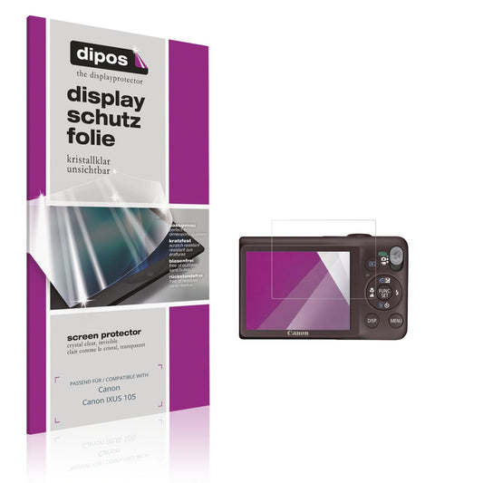Klare Displayschutzfolie von dipos passend für Canon Canon IXUS 105, präziser Zuschnitt und blasenfrei montiert