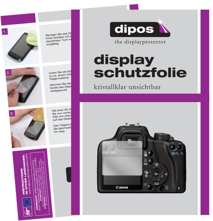 Klare Displayschutzfolie von dipos passend für Canon EOS 1000D, präziser Zuschnitt und blasenfrei montiert