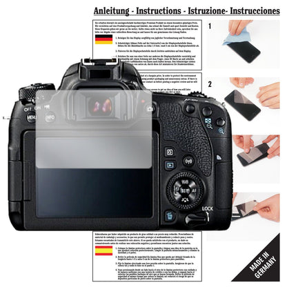 Klare Displayschutzfolie von dipos passend für Canon EOS 77D, präziser Zuschnitt und blasenfrei montiert