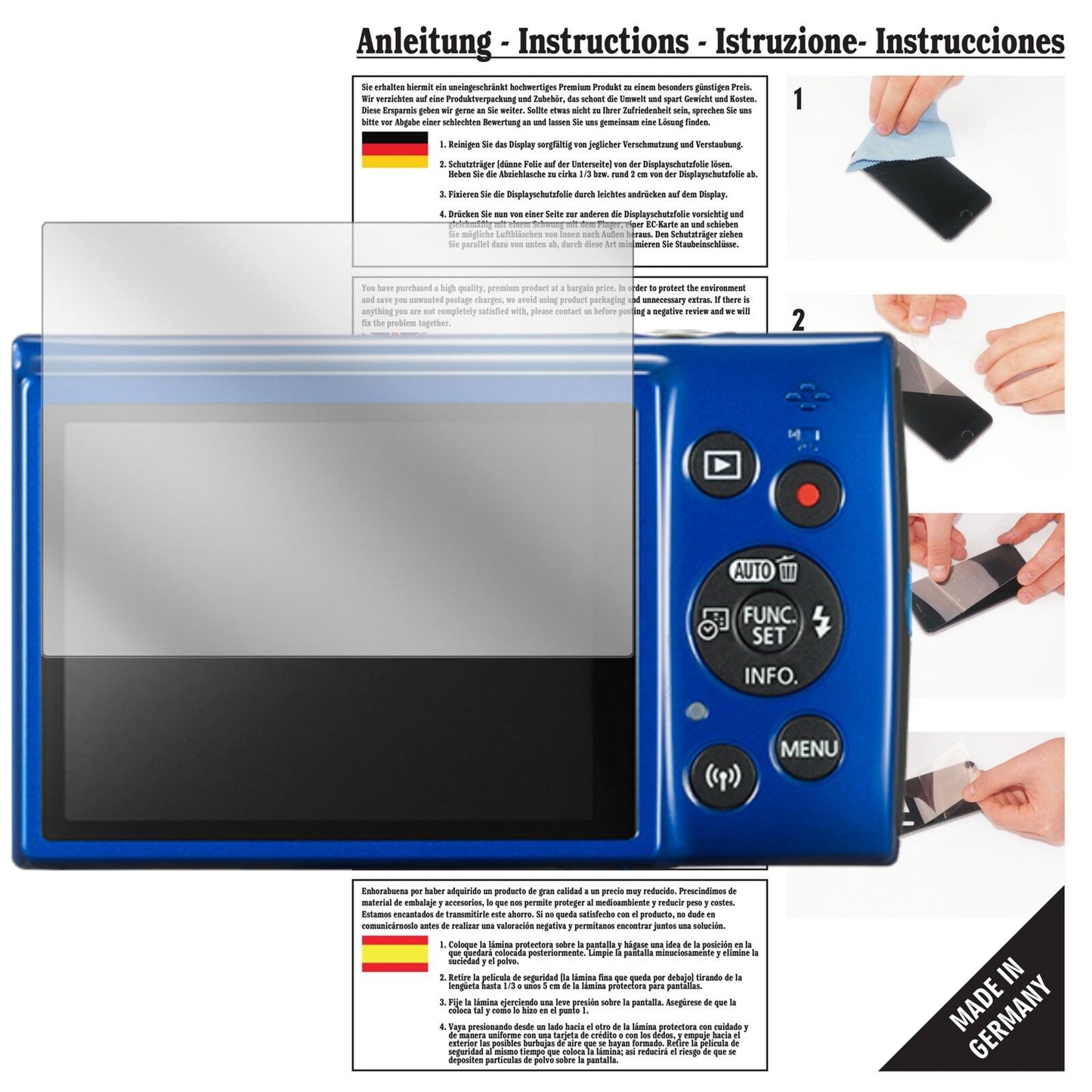Klare Displayschutzfolie von dipos passend für Canon IXUS 190, präziser Zuschnitt und blasenfrei montiert