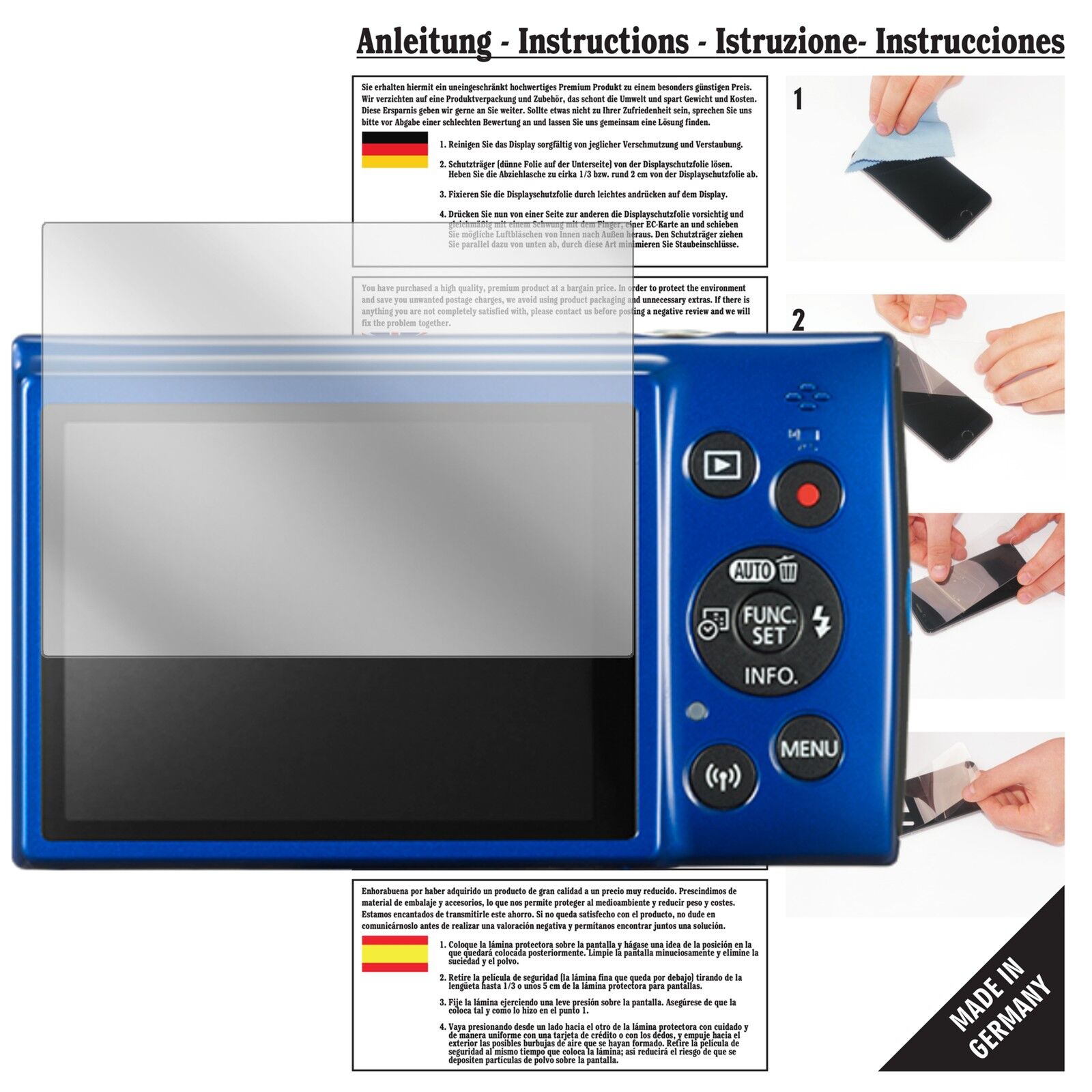 Klare Displayschutzfolie von dipos passend für Canon IXUS 190, präziser Zuschnitt und blasenfrei montiert