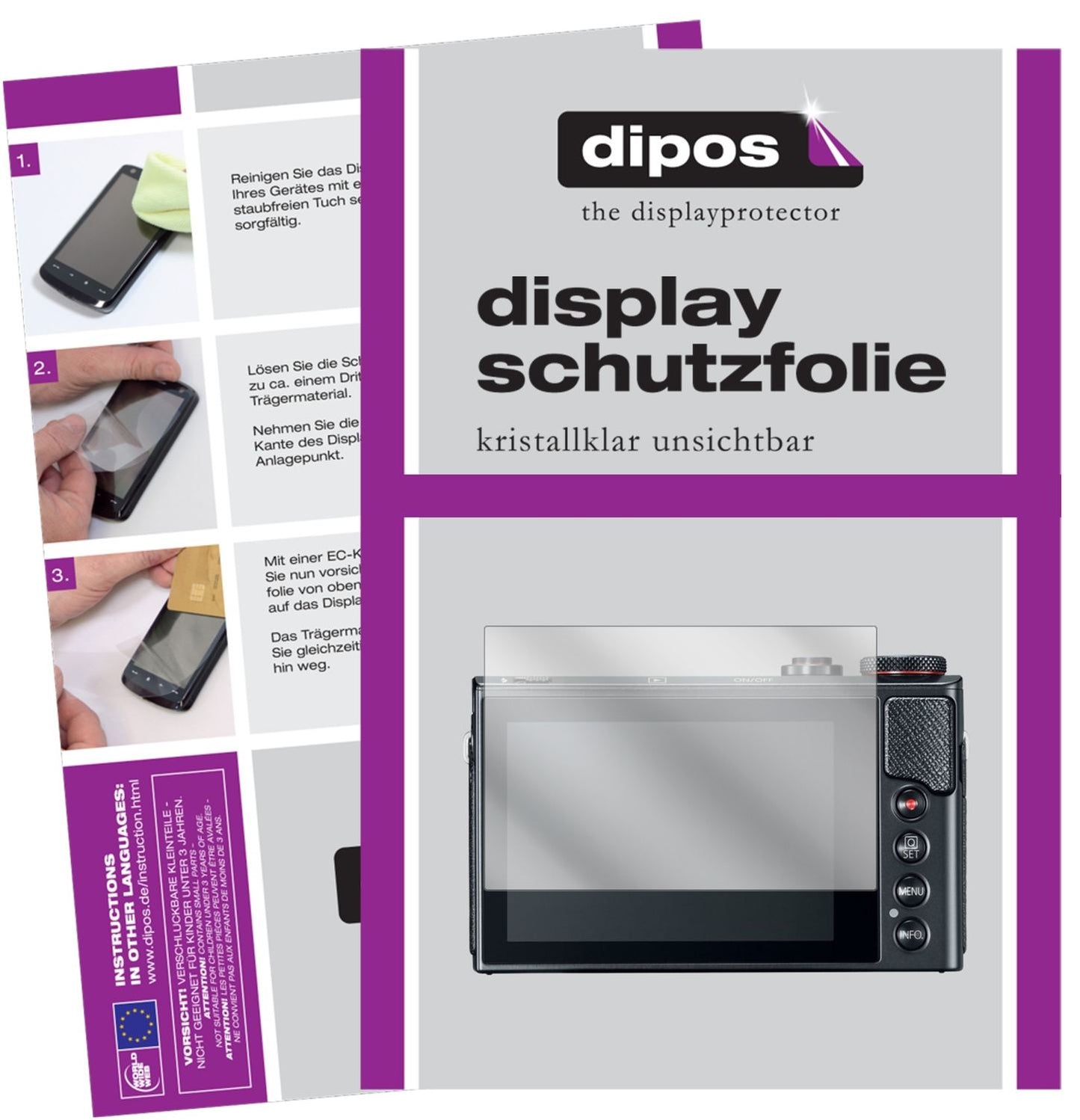 Klare Displayschutzfolie von dipos passend für Canon PowerShot G9 X Mark II, präziser Zuschnitt und blasenfrei montiert