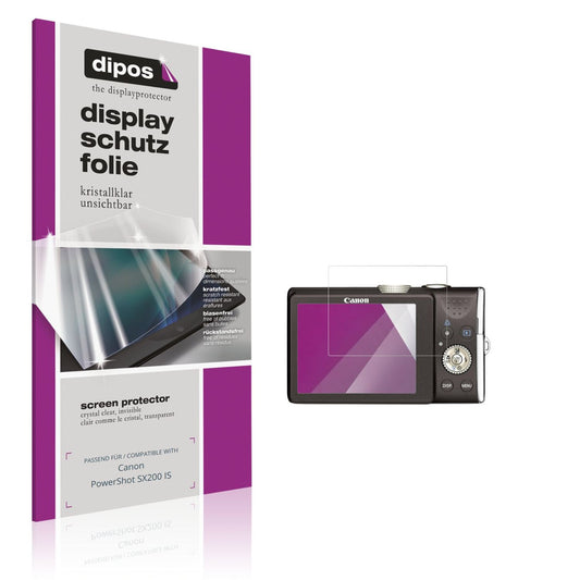 Klare Displayschutzfolie von dipos passend für Canon PowerShot SX200 IS, präziser Zuschnitt und blasenfrei montiert