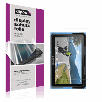 Klare Displayschutzfolie von dipos passend für Carpuride W702 Plus 7 Zoll, präziser Zuschnitt und blasenfrei montiert