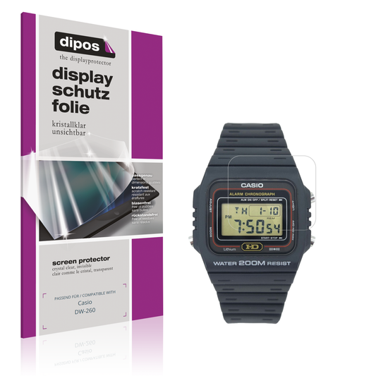 Klare Displayschutzfolie von dipos passend für Casio DW-260, präziser Zuschnitt und blasenfrei montiert