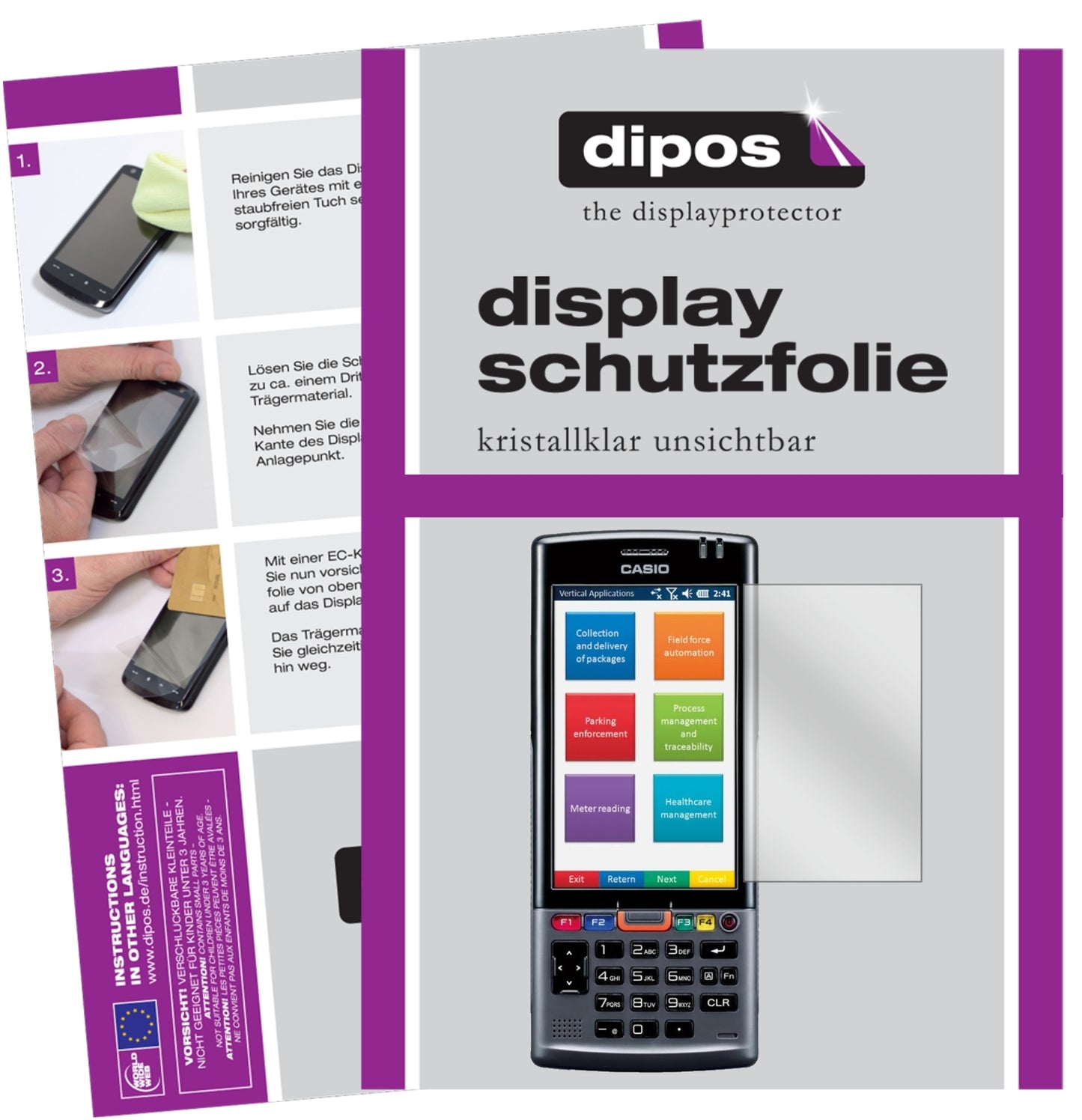 Klare Displayschutzfolie von dipos passend für Casio IT-G500-CE, präziser Zuschnitt und blasenfrei montiert