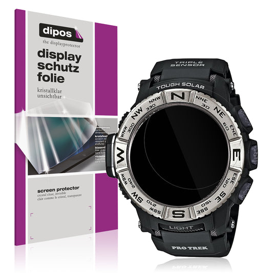 Klare Displayschutzfolie von dipos passend für Casio Pro Trek PRW-3500-1, präziser Zuschnitt und blasenfrei montiert