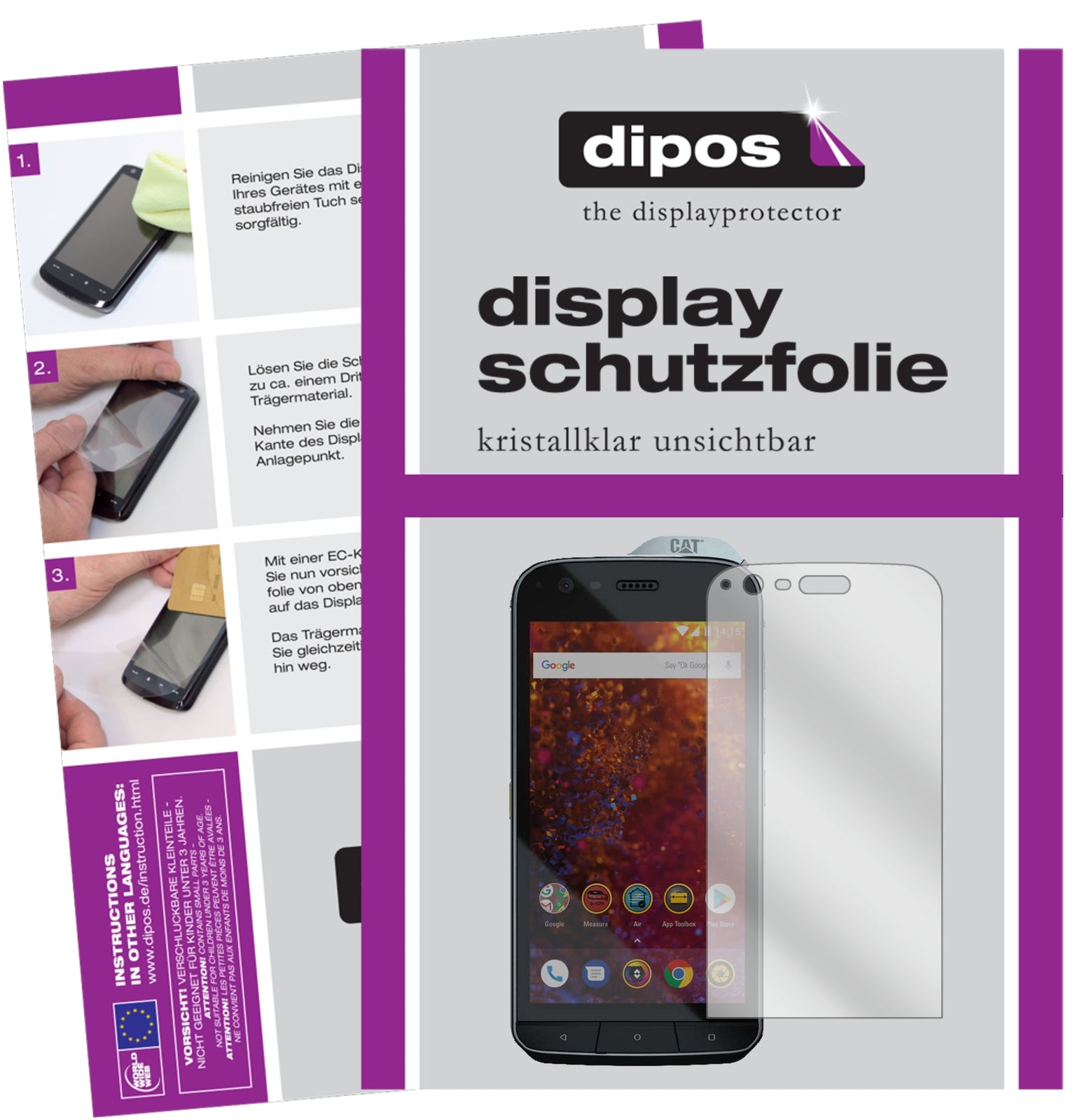 Klare Displayschutzfolie von dipos passend für Caterpillar CAT S61, präziser Zuschnitt und blasenfrei montiert