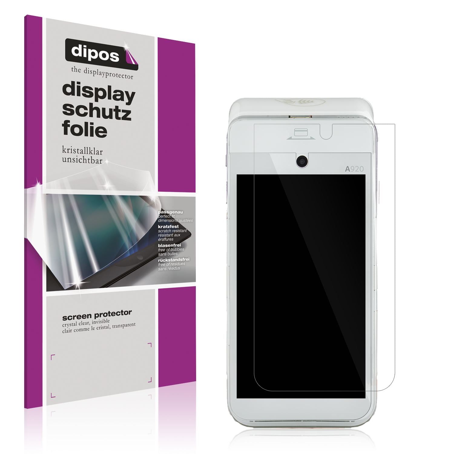 Klare Displayschutzfolie von dipos passend für CCV mobile A920, präziser Zuschnitt und blasenfrei montiert