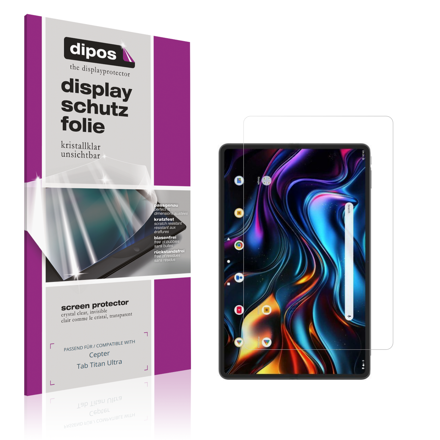 Klare Displayschutzfolie von dipos passend für Cepter Tab Titan Ultra, präziser Zuschnitt und blasenfrei montiert