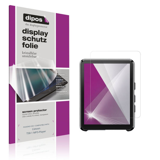 Klare Displayschutzfolie von dipos passend für Cetoon T58-1 MP3-Player, präziser Zuschnitt und blasenfrei montiert