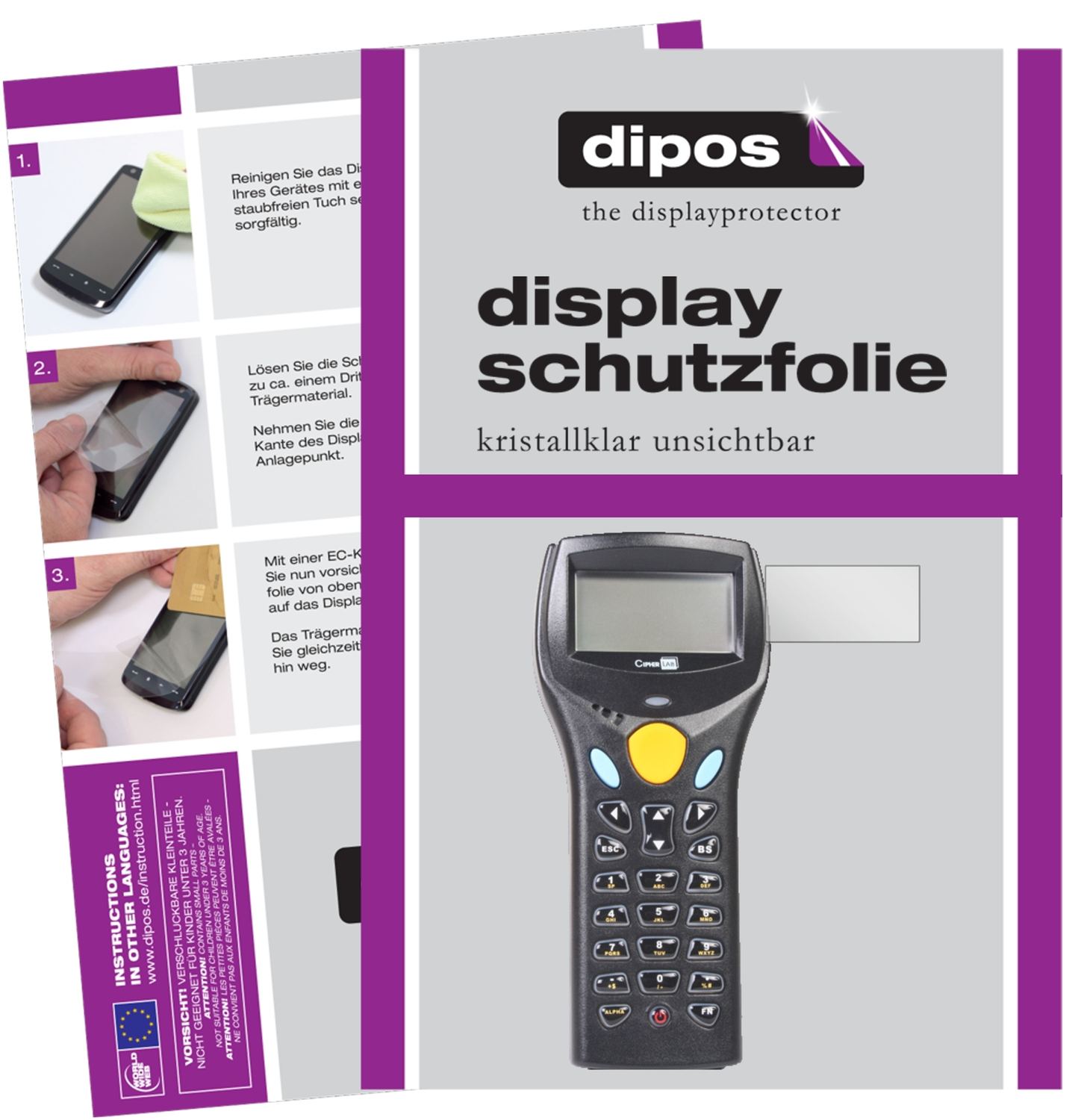 Klare Displayschutzfolie von dipos passend für Cipherlab 8300, präziser Zuschnitt und blasenfrei montiert