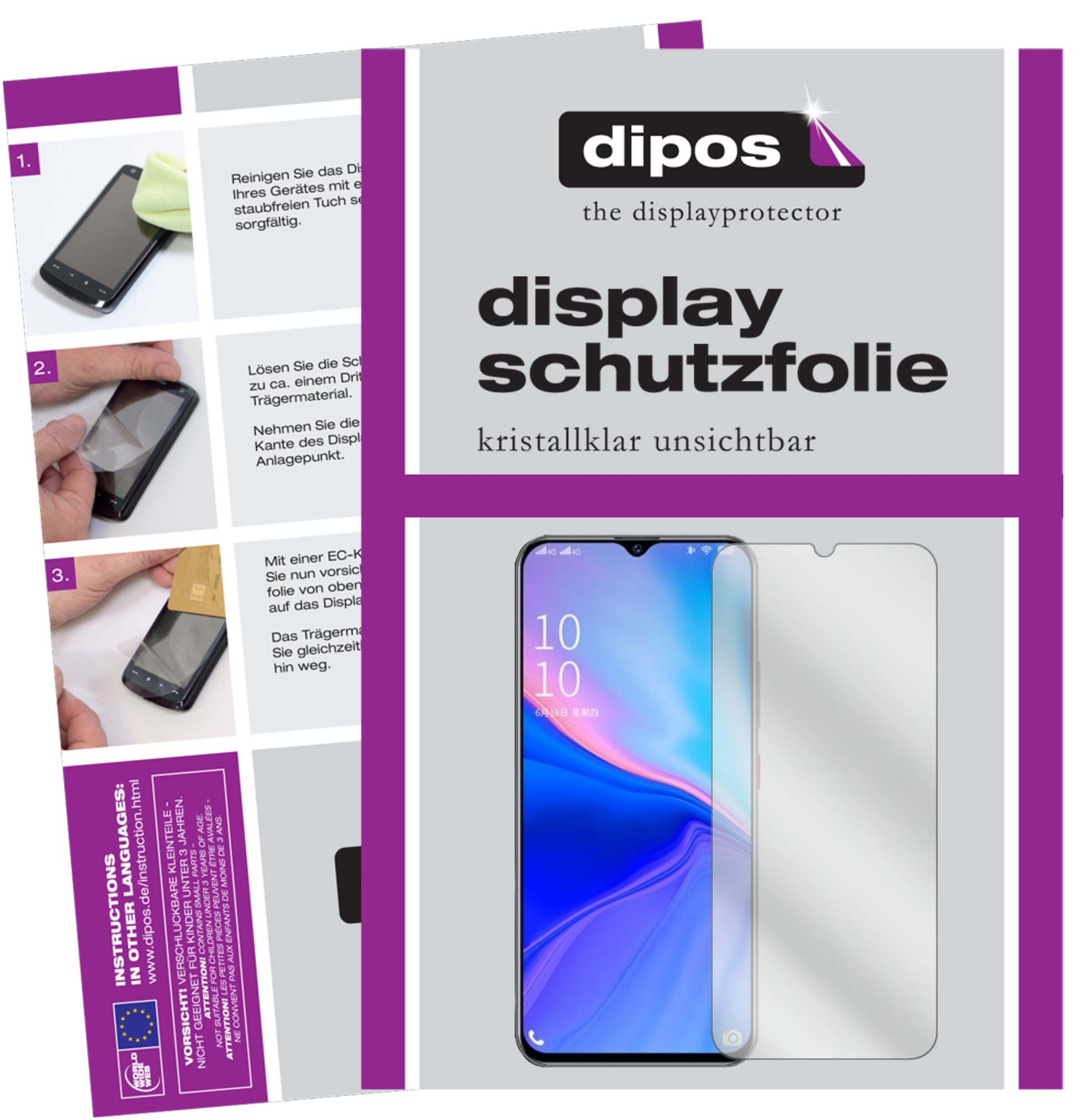 Klare Displayschutzfolie von dipos passend für Coolpad COOL10, präziser Zuschnitt und blasenfrei montiert