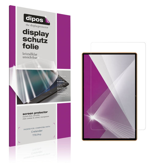 Klare Displayschutzfolie von dipos passend für Crelander T70 Pro, präziser Zuschnitt und blasenfrei montiert