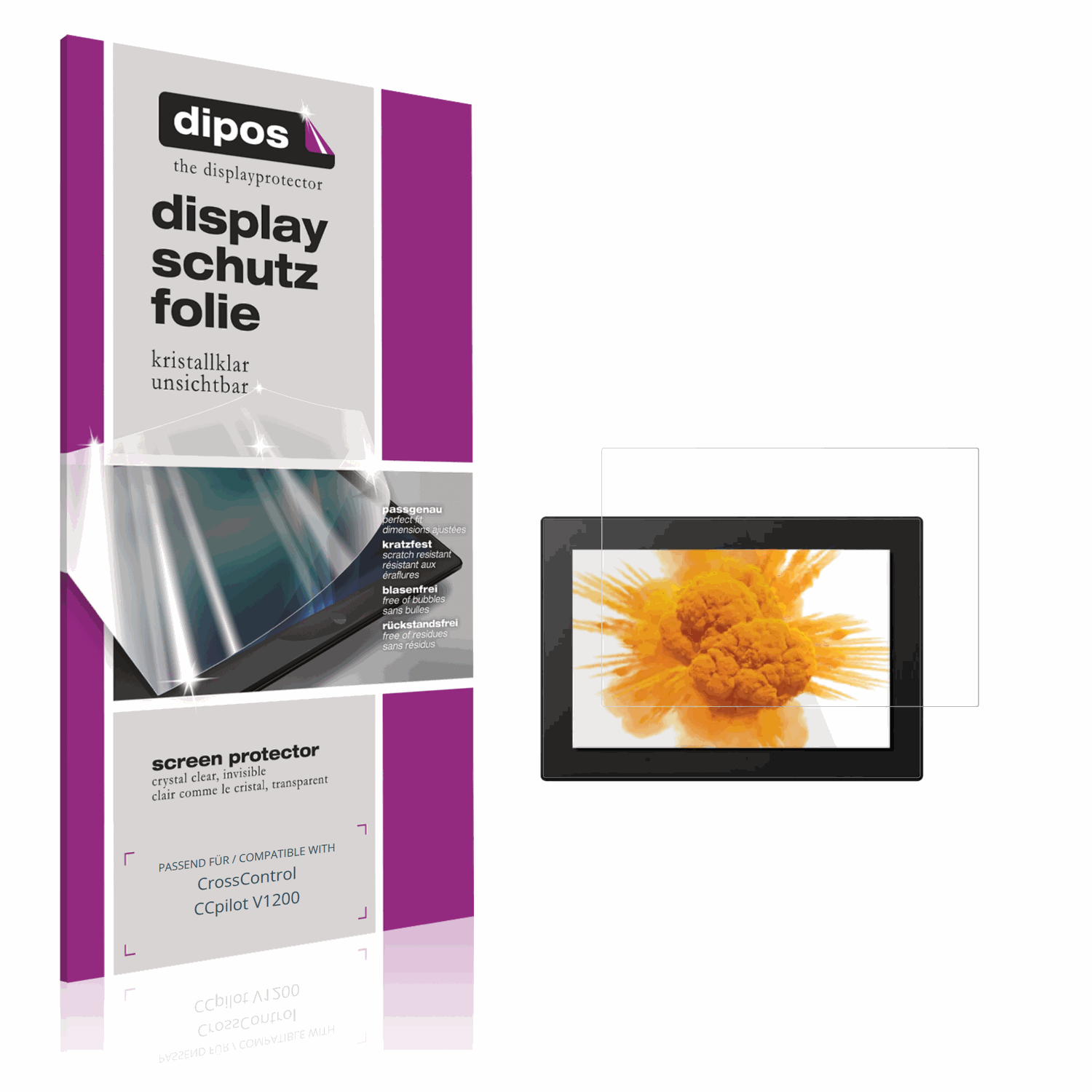 Klare Displayschutzfolie von dipos passend für CrossControl CCpilot V1200, präziser Zuschnitt und blasenfrei montiert